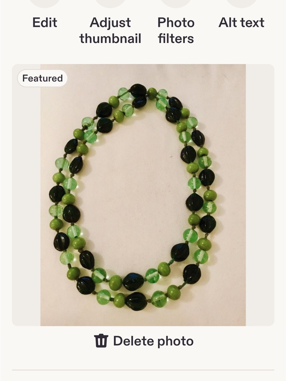 Green glass beads long stran estate find